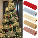 Popxstar Christmas Ribbon Tree Decoration Mesh Tulle Roll Fabric Pendant Merry Christmas Decor For Home 2024 Xmas Gifts DIY New Year