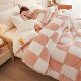 Popxstar Checkerboard Super Thick Warm Winter Blankets Soft Artificial Lamb Cashmere Weighted Blanket Fluffy Warmth Duvet Comforter Quilt