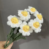 Popxstar 1PC Hand Knit Single Rose Bouquet Crochet Woven Fake Flower Daisy Tulip for Valentine's Mother's Teacher's Day Home Decoration