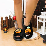 Popxstar Halloween Pumpkin Shoes Four Seasons Women's Cotton Slippers Men's Home Indoor Slippers Holiday Dress-up