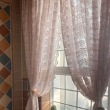 Popxstar Flower Pink Sheer Curtain French Romantic Jacquard Living Room Window Curtains Lace Macrame Tulle Curtain For Bedroom Room