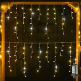 Popxstar Christmas Decorations Festoon Led Icicle Curtain Lights Outdoor Warm White With White Flash Fairy Light Clear Wire New Year 2025