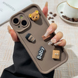 Popxstar Korean Cute Cartoon 3D Coffee Bear Phone Case For iPhone 11 Case iPhone 13 12 14 16 15 Pro Max XR XS 7 8 Plus SE 2020 Soft Cover