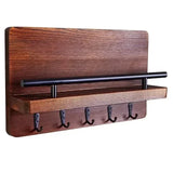 Popxstar Wooden Wall Key Holder, Decorative Key and Mail Holder with Shelf Has Large Key Hooks for Bags, Coats, Umbrella