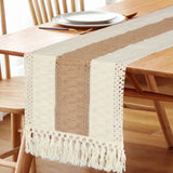 Popxstar Boho Table Runner for Home Decor Macrame Cream & Brown Farmhouse Table Runner with Tassels for Bohemian Dining Bedroom Decor