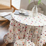 Popxstar High Quality Lace Tablecloth Pure White Round Table Cloths Transparent Colorful Flower Wild Rose Embroidery Garden Balcony Decor