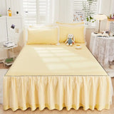 Popxstar 1pcs Princess Bed Skirt Ruffled Lace Bed Skirt Non-slip Mattress Cover Solid Color Bedsheet Protector Bedspread No Pillowcase