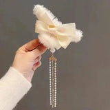 Popxstar cute winter outfits New Fashion Bow Tassel Pendant Hair Clips Korea Ponytail Plush Shark Claw Girls Fall and Winter Gift Hair Accessories