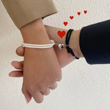 Popxstar 2pcs Magnet Bracelet Magnetic Bracelet Couple Lock Heart Magnetic Bracelet Adjustable Braided Rope Friendship Bracelet for Two