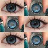 Popxstar 2PCS Colored Contact Lenses Prescription Myopia Degree -0.00 to -8.00 Green Lens Blue Beauty Pupil Makeup