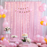 Popxstar 2pcs Pink White Tulle Backdrop Curtains with Lights for Party Wedding Arch Baby Shower Birthday Party Photo Shoot Decorations