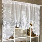 Popxstar American Pastoral White Lace Balloon Curtain Lifting Tie-Up Roman Tulle Curtain Valance For Room Kitchen Door Partition Decor