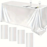 Popxstar Rectangle Satin Tablecloth Wedding Table Cloth White for Christmas Baby Shower Birthday Events Banquet Decor Home Dining Table