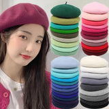 Popxstar 20Colors Autumn Winter Wool Berets Hats for Women French Artist Beret Street Painter Hat Girls Beret for Female Warm Cap Beanies