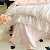 Popxstar Pink Romantic French Princess Bedding Set, Soft Cozy Queen Size, Pleat Lace Ruffles, Duvet Cover Set, Bed Sheet, Pillowcase,