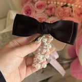 Popxstar Sweet Elastic Spiral Shining Pearl Telephone Wire Hairband Bowknot Ponytails Braid Head Rubber Hair Tie Rope Women Accessories