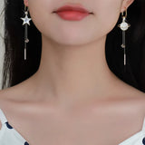 Popxstar New Trend Star Earth Long Tassel Dangle Earrings For Women Planet Crystal Statement Pendant Earrings Wedding Party Jewelry