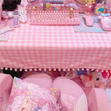 Popxstar cabin weekend inspo Girls Hot Pink Tablecloth Ins Cute Plaid Desk Cloth Dormitory Computer Wallpaper Mat New Kawaii Room Decoration Table Cover