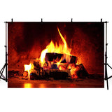 Popxstar Fireplace Fire Flame Background Winter Brick Wall firewood  Christmas  Backdrop Decoration Customize Photography Studio Props