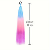 Popxstar Colorful Hair Extensions Ombre Braid Ponytail Blend Hair Tinsel with Hair Tie Crazy Hair Day Accessories For Women Girls