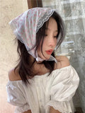 Popxstar French Floral Lace Triangular Scarf Headband Korean Girls Printed Turban Lolita Silk Scarf Headband Women's Hair Accessories