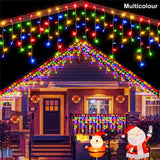 Popxstar NEW Christmas Decorations Lights Solar Icicle Curtain Lights 8 Modes Outdoor Waterproof Garden Party New Year Decoration