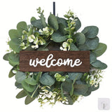 Popxstar spring decor Green Eucalyptus Wreath with Welcome Sign Artificial Eucalyptus Wreath Spring Summer Wreath with White Berries for Front Door