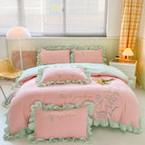 Popxstar room inspo ideas Cute Floral Bedding Set for Girls Boys Kids Single Queen Size Embroidery Duvet Cover with Ruffles Pillowcase Yellow Home Textile