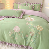 Popxstar room inspo ideas Cute Floral Bedding Set for Girls Boys Kids Single Queen Size Embroidery Duvet Cover with Ruffles Pillowcase Yellow Home Textile