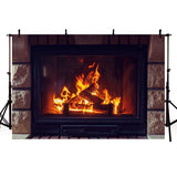 Popxstar Fireplace Fire Flame Background Winter Brick Wall firewood  Christmas  Backdrop Decoration Customize Photography Studio Props