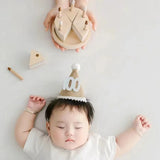 Popxstar 1Pcs Burlap 1st Birthday Hat for Little Baby Newborn Baby Boy Girl 1 2 3 Year Headband Baby Shower Birthday Party Decorations