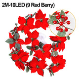 Popxstar shop party pieces Artificial Poinsettia Garland Christmas Ornaments Flower String Light Holly Berry Green Leaf Vine for Xmas Tree Table Decoration