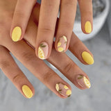 24Pcs Round Head Oval Manicure Lemon Yellow Summer Days Design Short Fake Nails Detachable Cute Nail Tips with Glue