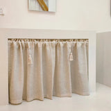 Popxstar Kitchen Curtains Handmade Cotton Linen Short Curtain Tassels Window Valance Cafe Curtain Tiers for Farmhouse Bedroom Rod Pockets