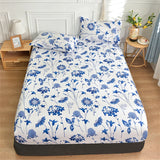 Popxstar Twin Fitted Bed Sheet with Elastic Blue Flower Printed Bed Cover Single/Queen/King Bed Linen Reactive Printed Mattress Cover 180