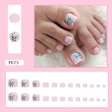 Popxstar 24PCS Cute Blue Butterfly False Toenails with Gold Foil Design Summer Style Girl Women Square Fake Toe Nails Full Cover Wearable