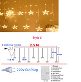 Popxstar Christmas Decoration LED Star Lamp Festoon Curtain Garland Fairy String Lights Outdoor For Holiday Party 2025 New Year Decor