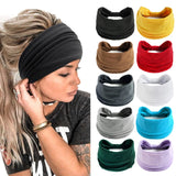 Popxstar New Boho Solid Color Wide Headbands Vintage Knot Elastic Turban Headwrap for Women Girls Cotton Soft Bandana Hair Accessories