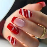 Popxstar 24pcs Christmas Wearable Press on Nails Red Fake Nails Detachable Short Square Nail Lovely False Nails Накладные Ногти Uñas 네일팁