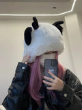 Popxstar Y2k Deer Ears Plush Hat Cute Girl Winter Imitation Rabbit Fur Lady Lolita Thickened Warm Ear Protector Hood