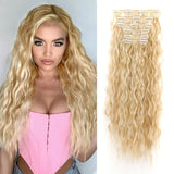 Popxstar Clip In Hair Extensions 6PCS Set Curly 20inch Long Synthetic Clip On Hairpiece Corn Wavy Style For Women Girls Daily Party