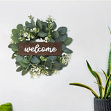 Popxstar spring decor Green Eucalyptus Wreath with Welcome Sign Artificial Eucalyptus Wreath Spring Summer Wreath with White Berries for Front Door