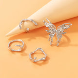 Popxstar Punk Silver Color Liquid Butterfly Rings Set For Women Fashion Irregular Wave Metal Knuckle Rings Aesthetic Egirl Gothic Jewelry