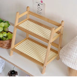 Popxstar Ins Antique Rattan Cream Double-layer Desktop Storage Rack Dormitory Bedroom Office Kitchen Cup Holder Organizing Storage Rack