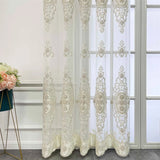 Popxstar French Luxury White Flowers Beads Embroidered Sheer Tulle Embossed Curtains For Bedroom Living Room Window Voile Fabric Drapes