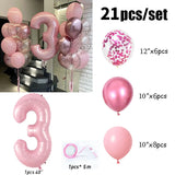 Popxstar 21pcs Pink 40inch Number Foil Latex Balloons Happy Birthday Party Decorations Kids Girl Baby 1 2 3 4 5 6 7 8 9 Year Old Supplies