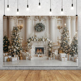 Popxstar White Wall Christmas Party Backdrop Photography Xmas Tree Gift Fireplace Background Baby Portrait Photographic Prop Photo Studio