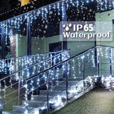 Popxstar shop party pieces Solar Curtain Icicle Lights Outdoor Eaves Decoration Lights 8 Lighting Modes Wedding Christmas Party Garden Fairy Lights String