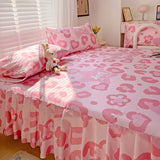 Popxstar 1PC Pink Leopard Print Bed Cover Bed Mattress Lace Bed Skirt Single Ful Queen King Size Bedsheets Skirts (Pillowcase Need Order)