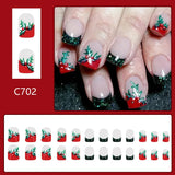 Popxstar 24pcs Christmas Wearable Press on Nails Red Fake Nails Detachable Short Square Nail Lovely False Nails Накладные Ногти Uñas 네일팁